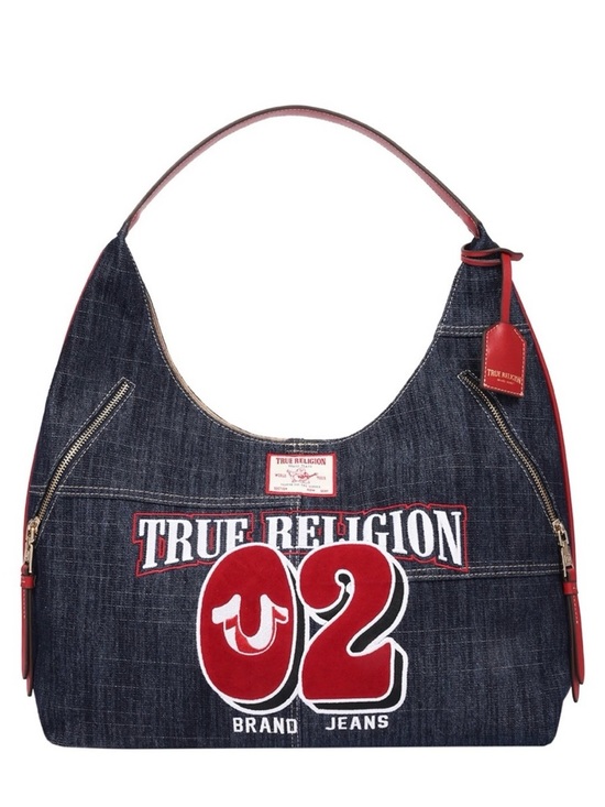True Religion Handbags - True Religion Dark Blue Denim Shoulder Bag with Red Accents